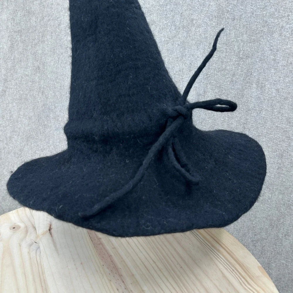 One of a Kind Wool Witch Hat One Size Black Felted Wool Pointed Whimsigoth